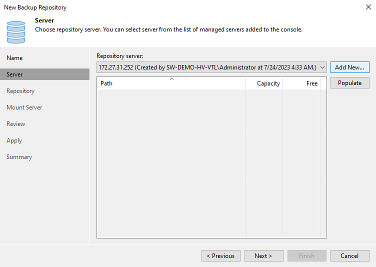 New Backup Repository wizard | Add New