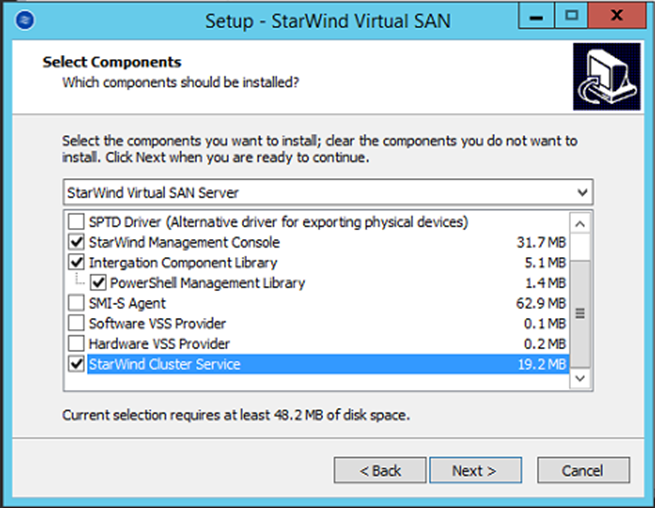 StarWind setup wizard